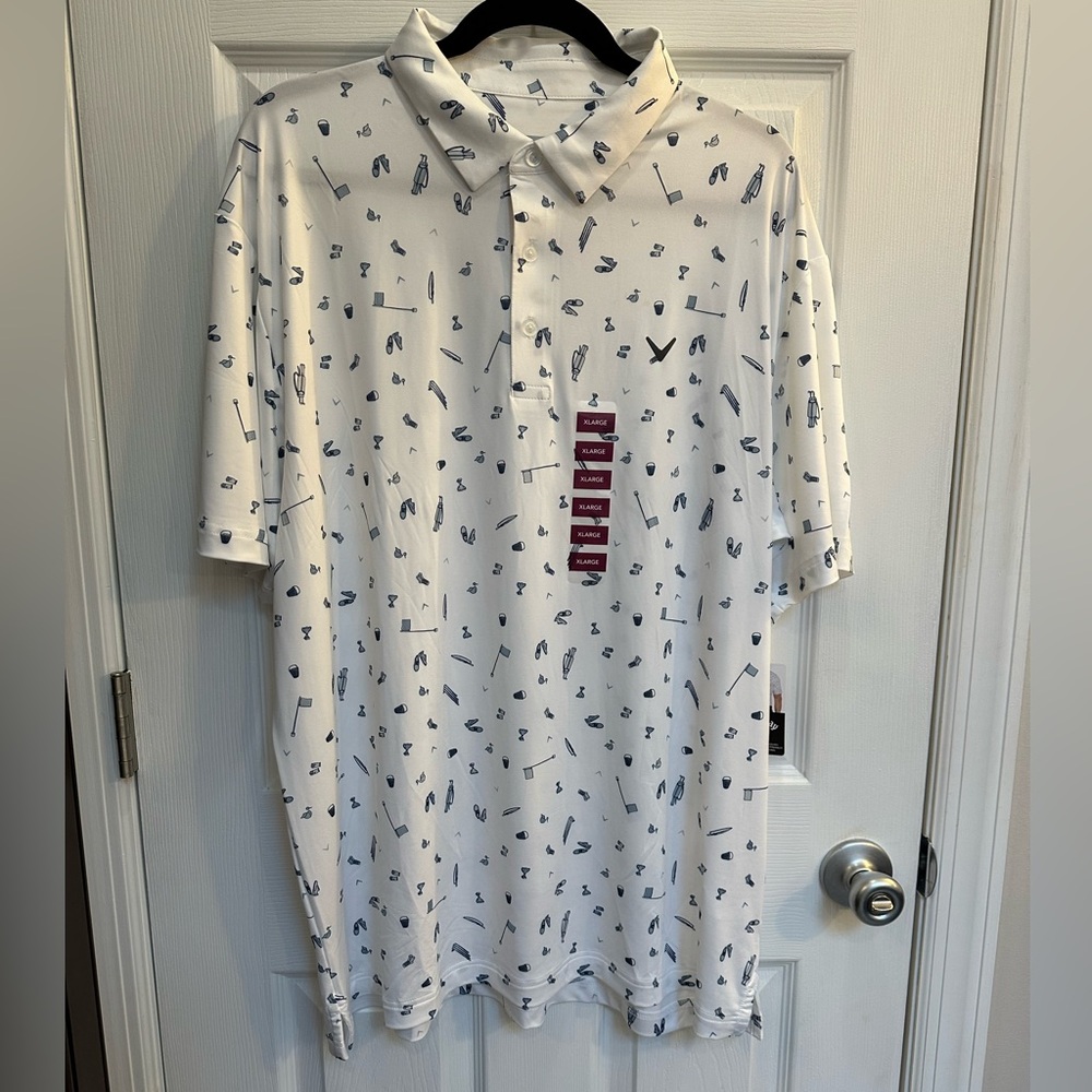 BNWT Callaway all over golf themed opti dri white polo  in size XL